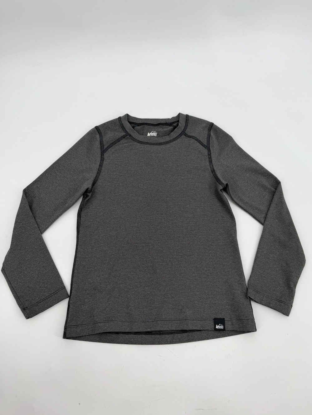 REI Co-op Base Layer Top Kids S 8 Gray Stripe Long Sleeve Crew Unisex Winter
